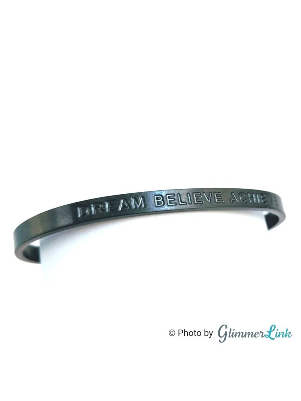 NWT MantraBand Dream Believe Achieve Black Stainless Steel Cuff Bracelet